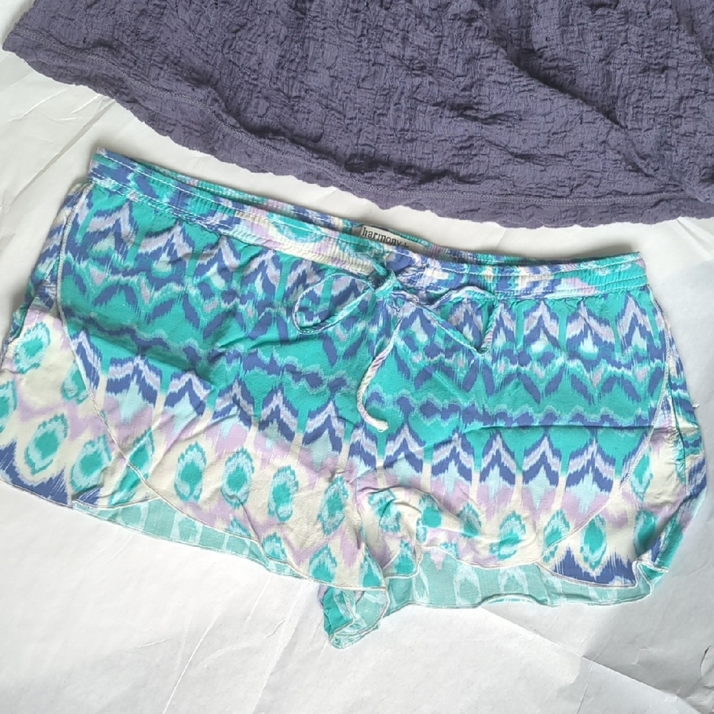 Boho Drawstring Colorful Patterned Shorts Large